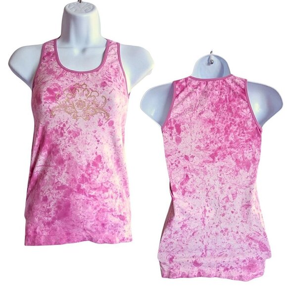 Athleta Tops - ATHLETA Pink Tank Top Tie Dye with Golden Swirl Decal Size S